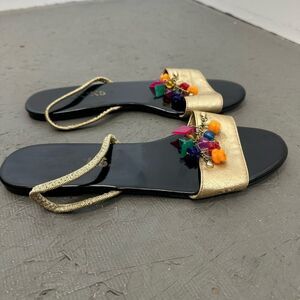 Vintage 80’s Gold Sling Back Clicks Sandals Multi-color Jewel Embellished Size 7